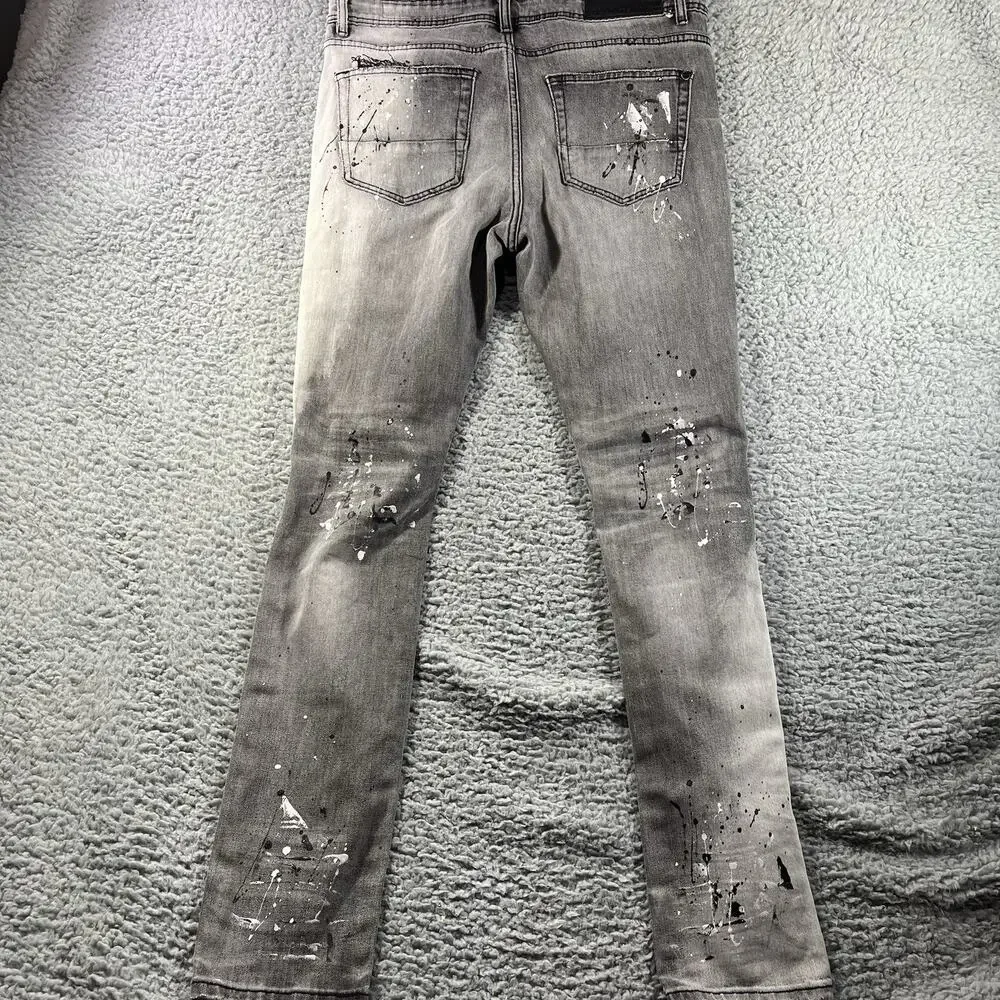 GFTD Los Angeles Mens Skinny Jeans 34x32 Gray Paint Splatter Distressed Ripped